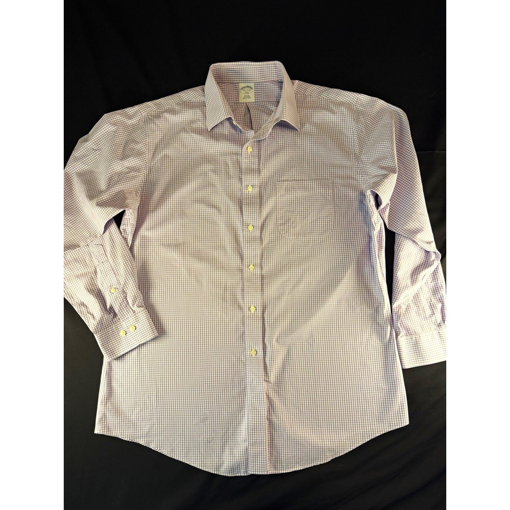 Brooks Brothers 346 Blue/White Check Men's Long Sleeve Dress Shirt, 16.5 34/35